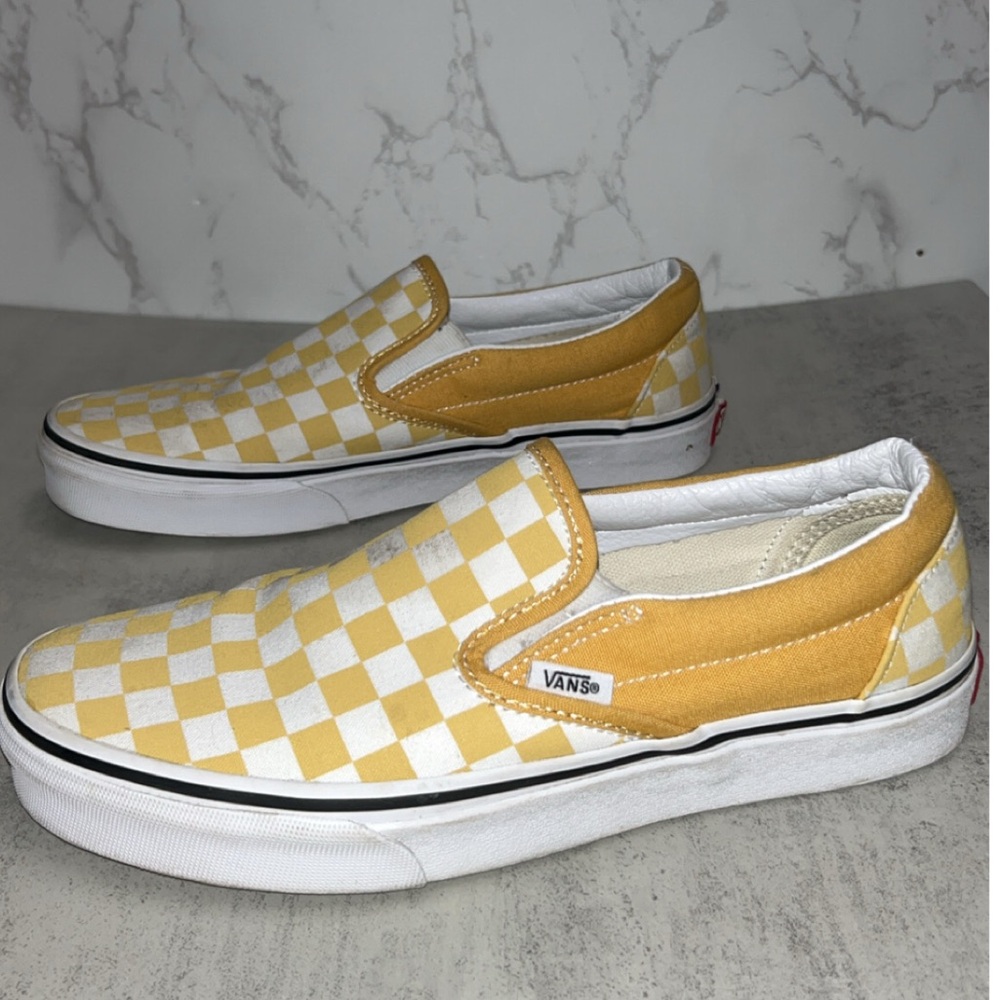 Vans Classic Yellow and White Checkered Slip-Ons